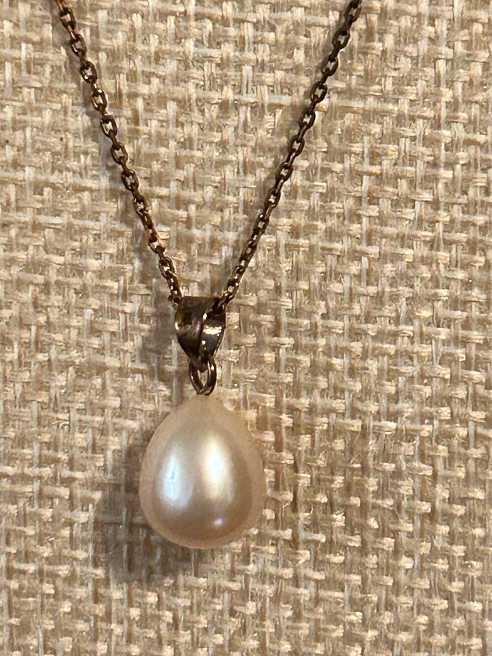 925 Sterling Silver Teardrop Pearl Pendant Necklace 18 Inch Copper Tone Accent